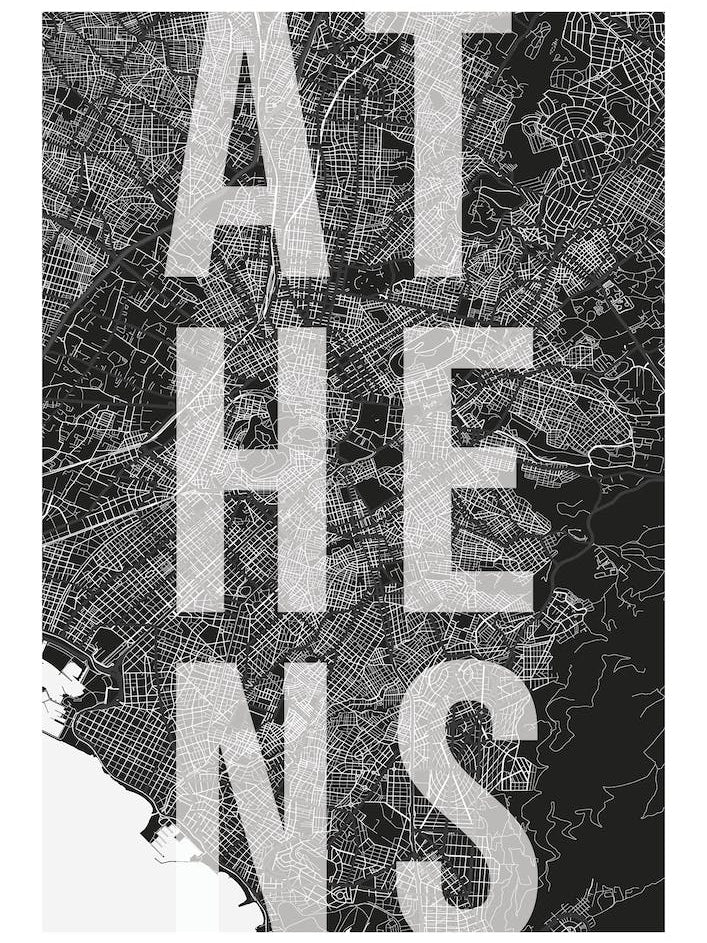 Athens Mono Street Map Text Overlay