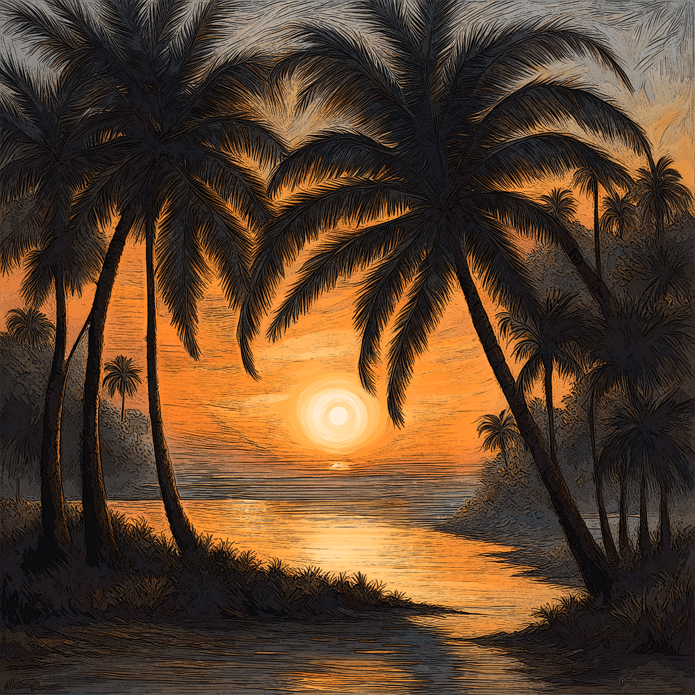 Sunset Palm Trees