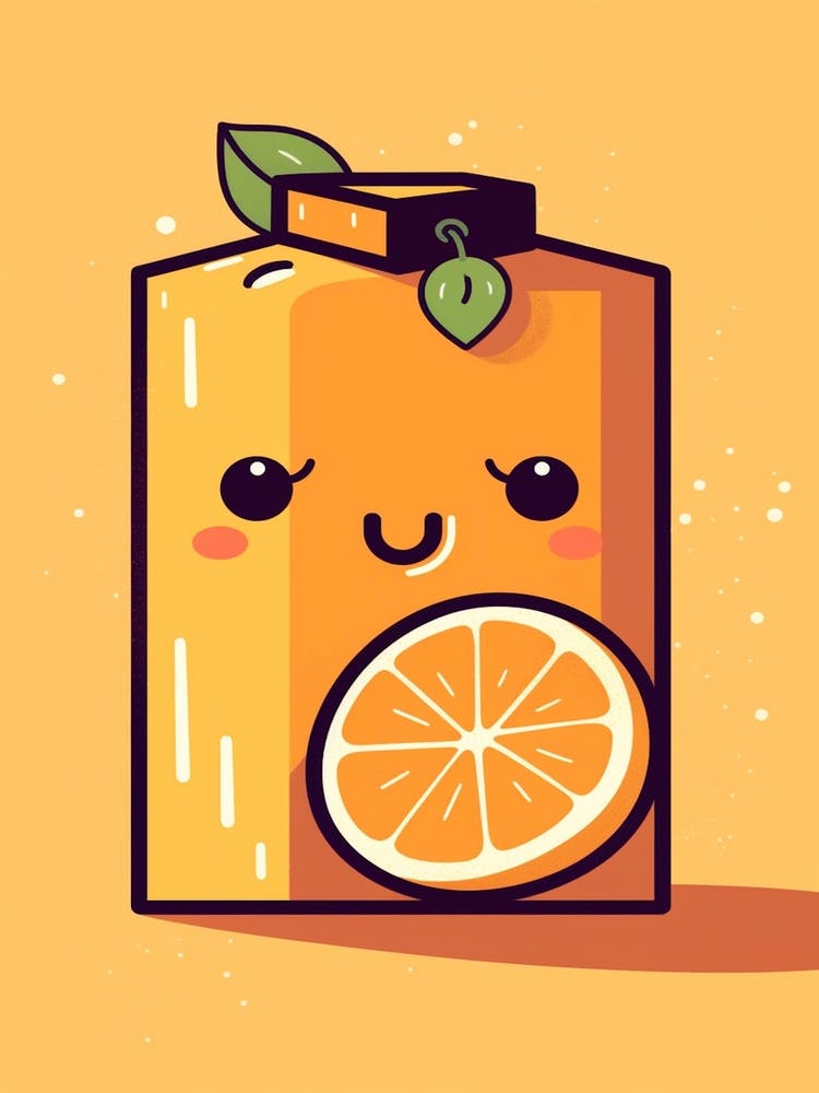 Orange Juice Box With A Cat Kawaii Illustration 2