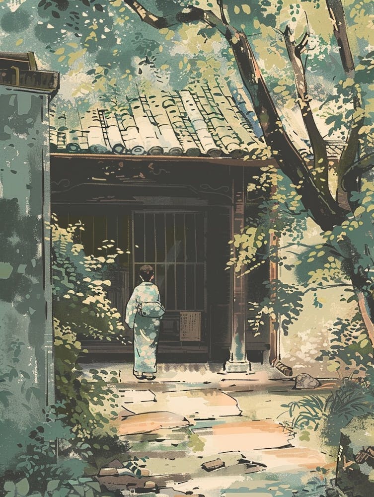 Kyoto Japan 5 Retro Illustration