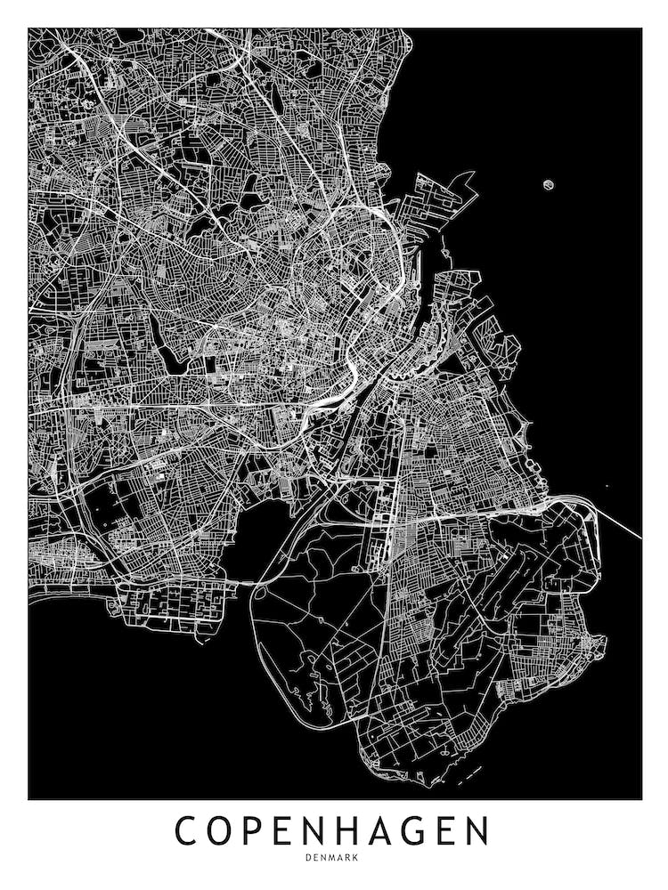 Copenhagen Black And White Map
