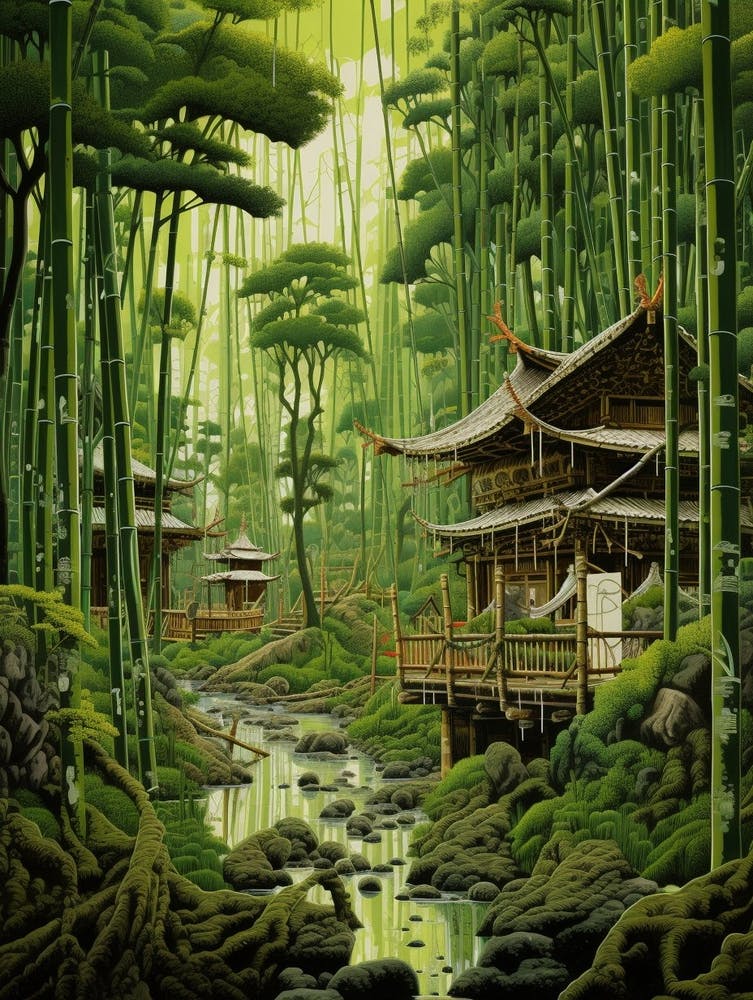 Bamboo Forest Japanese Illustration 3