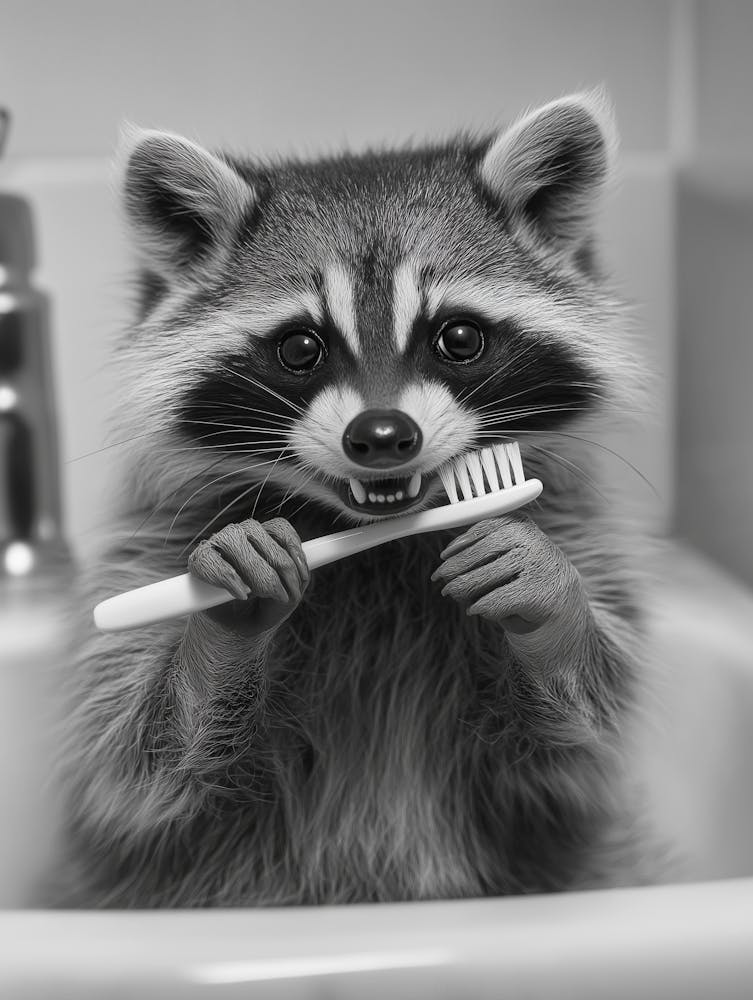 Cute Raccoon Brushing Teeth
