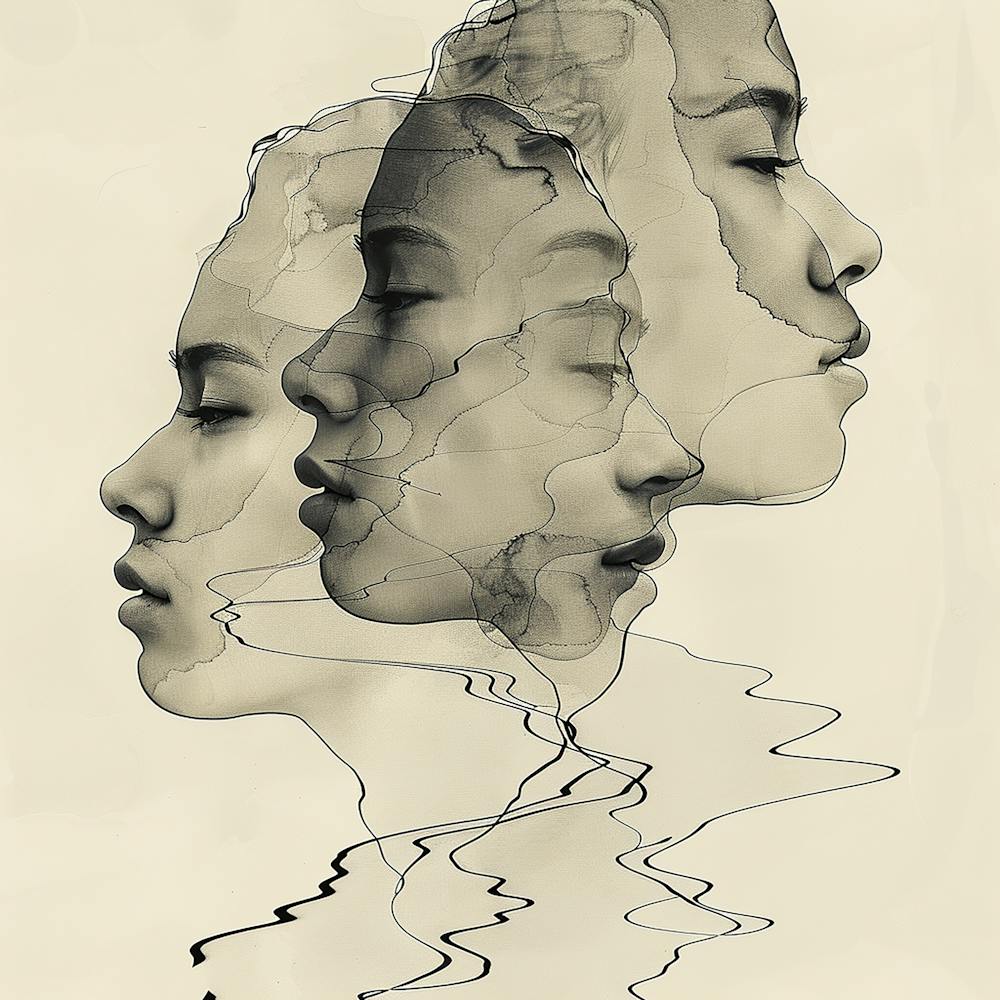 Reflection of Women'S Faces - Line art, reflection art, abstract art, abstract painting  city wall art, colorful wall art, home decor, minimal art, modern wall art, wall art, wall decoration, wall print colourful wall art, decor wall art, digital art, dig