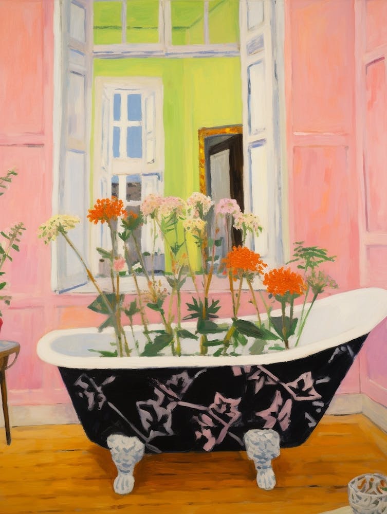 A Bathtube Full Of Queen Anne S Lace In A Bathroom 1
