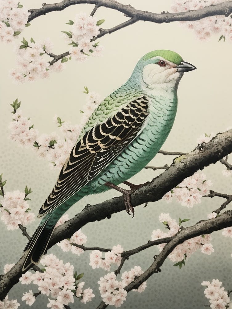 Ohara Koson Inspired Bird Painting Cowbird 4