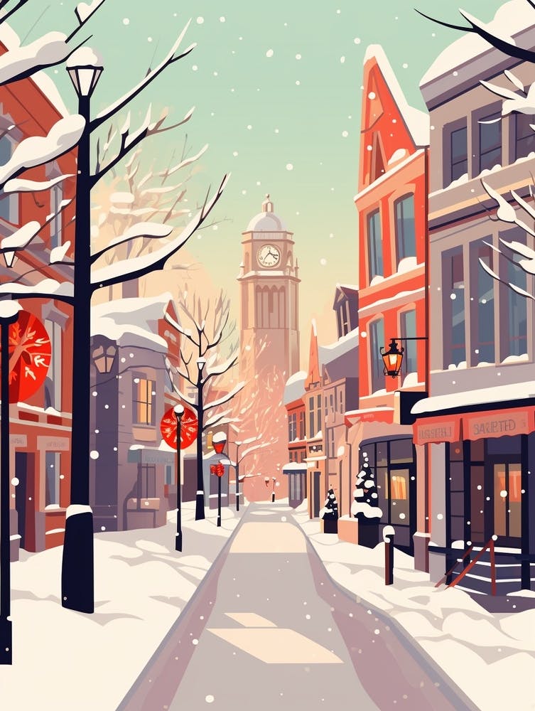 Vintage Winter Travel Illustration Manchester United Kingdom 11
