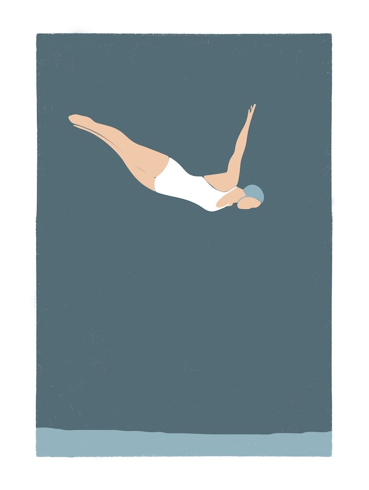 Art Deco Style diving woman in vintage swimsuit