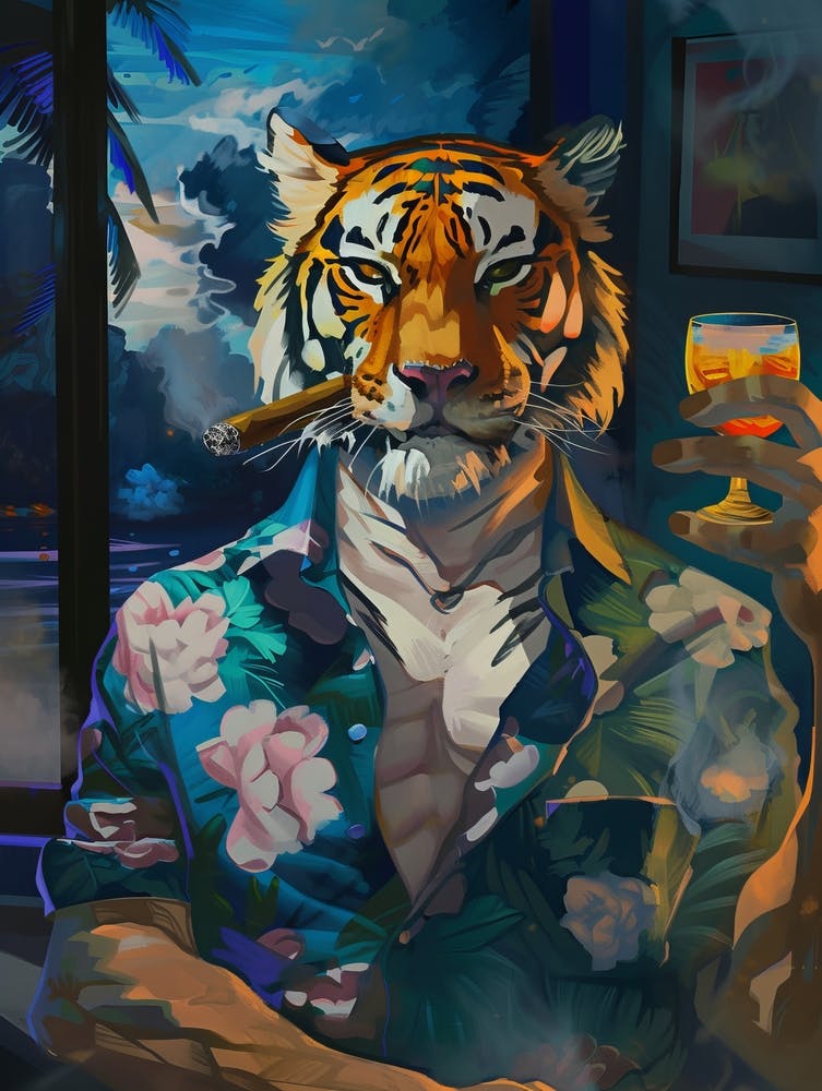 Animal Party: Crumpled Cute Critters with Cocktails and Cigars Tiger With Cigar
