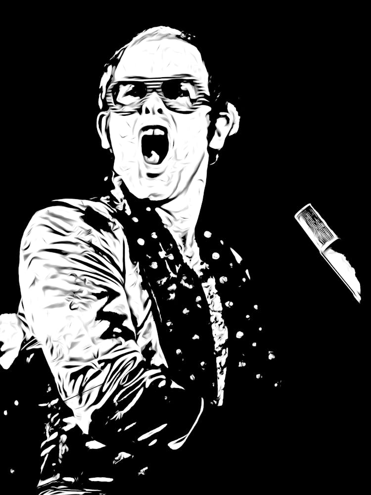 Elton John Singer Black In White