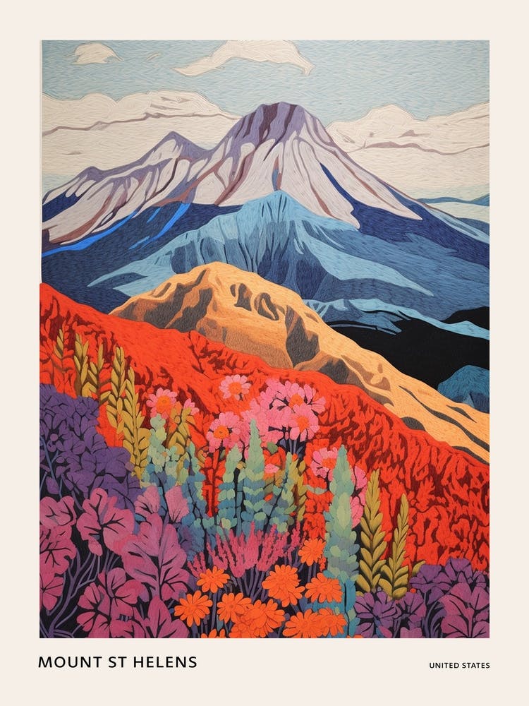 Mount St Helens United States 4 Colourful Mountain Illustration Poster