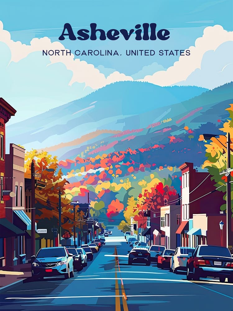 Asheville North Carolina Autumn Art Illustration