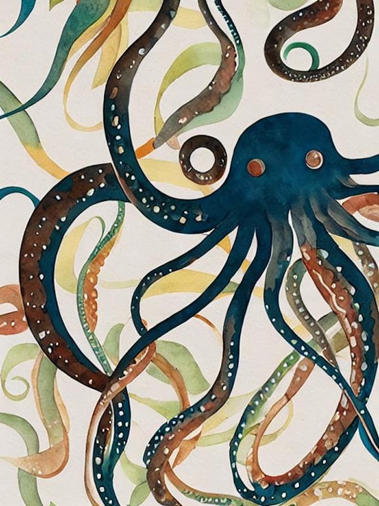 Pacific Octopus Vintage Graphic Watercolour