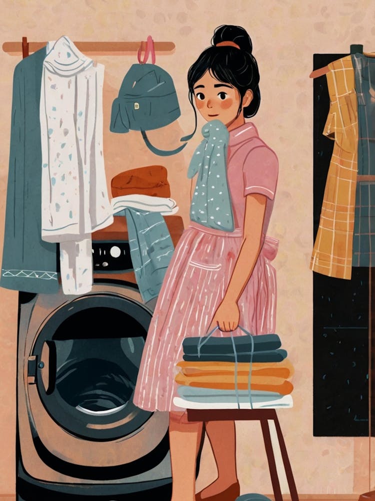Illustration Einer Frau Beim Wäschewaschen 4