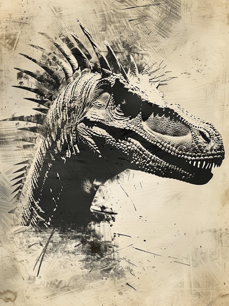 Silk Screen Inspired Spikey Dinosaur Portrait