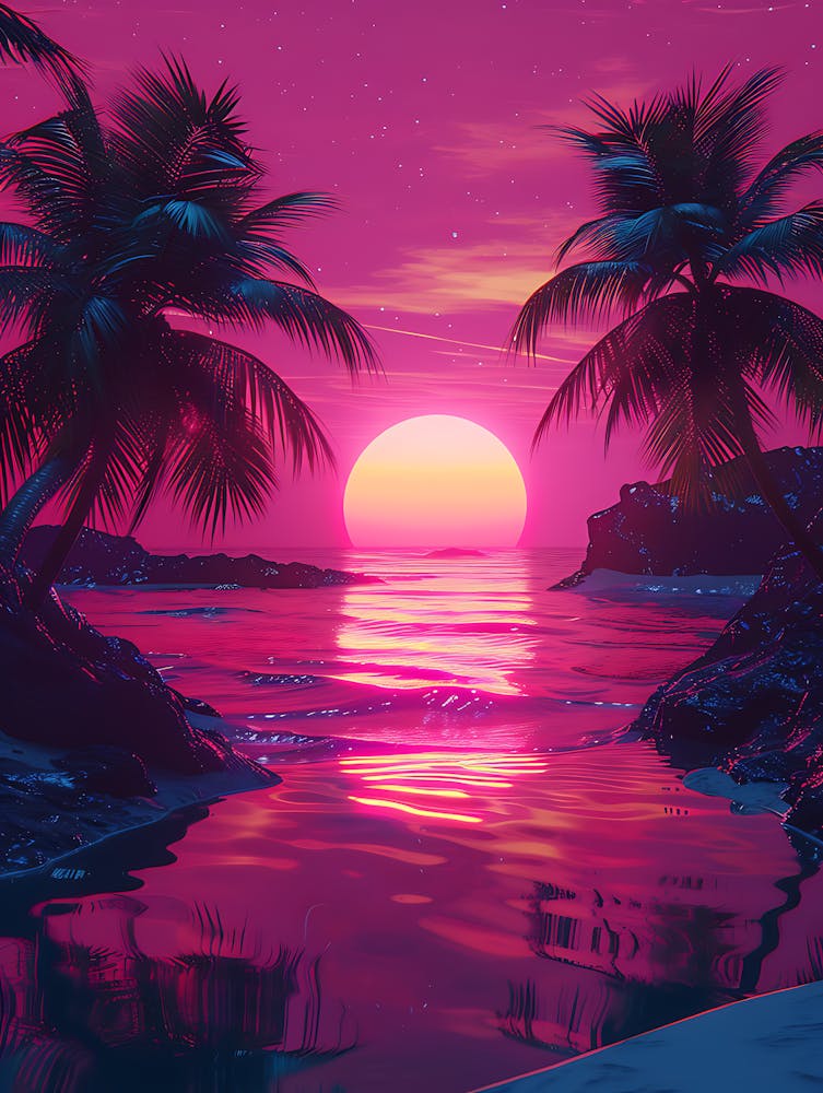 Synthwave Sunset Am Strand 13