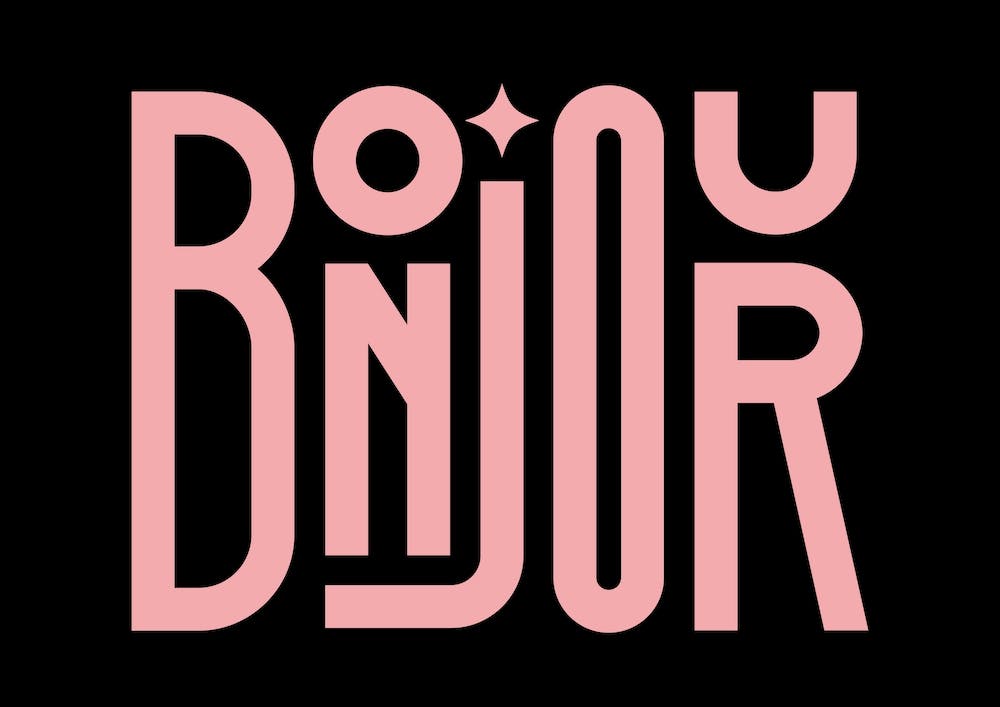 Rosa und Schwarzes Bonjour Typografie