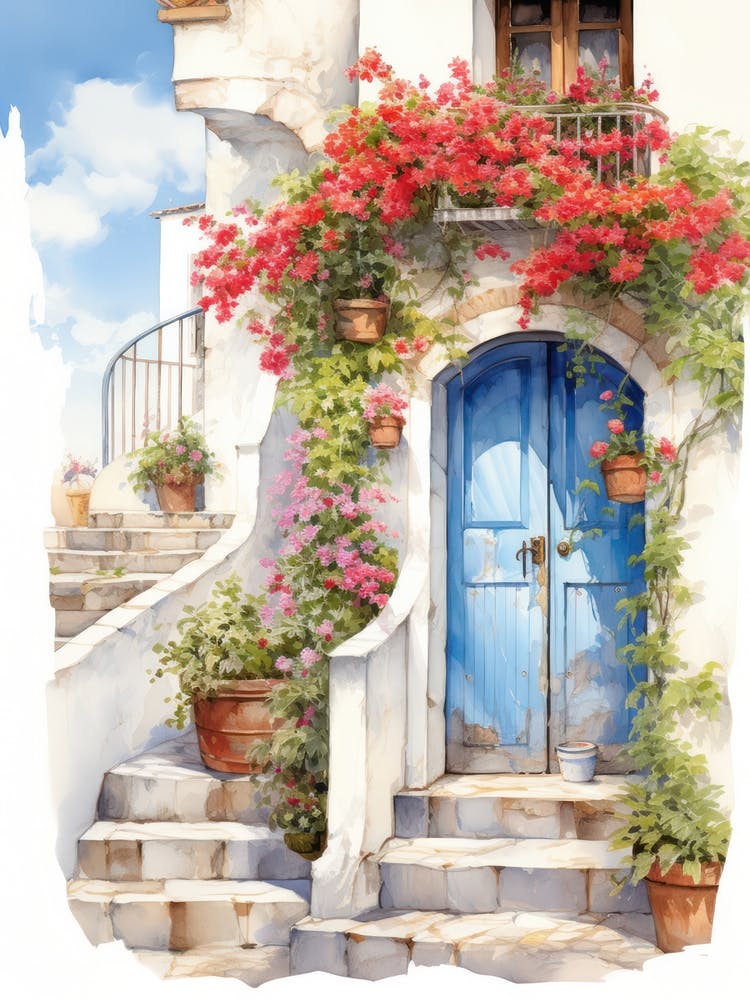 Amalfi, Italy   Mediterranean Doors Watercolour Painting 6