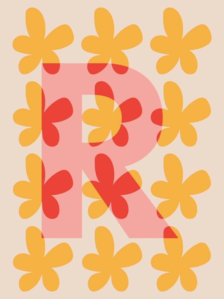 Impression Lettre Fleur Alphabet R - Rose, Jaune, Rouge