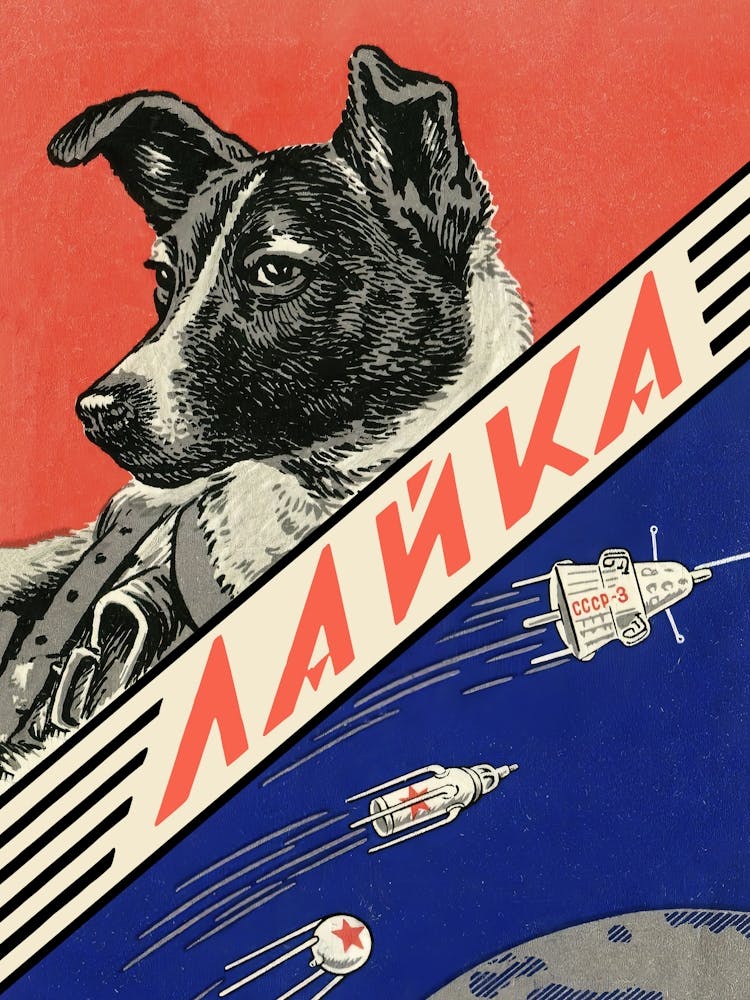 Laika, first space dog — Soviet space poster
