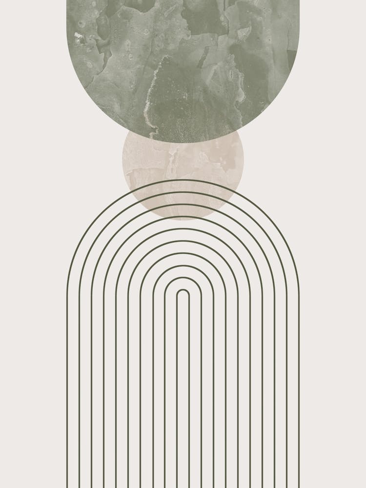 Mid Century Modern Abstract Painting in Sage Green and Beige 1