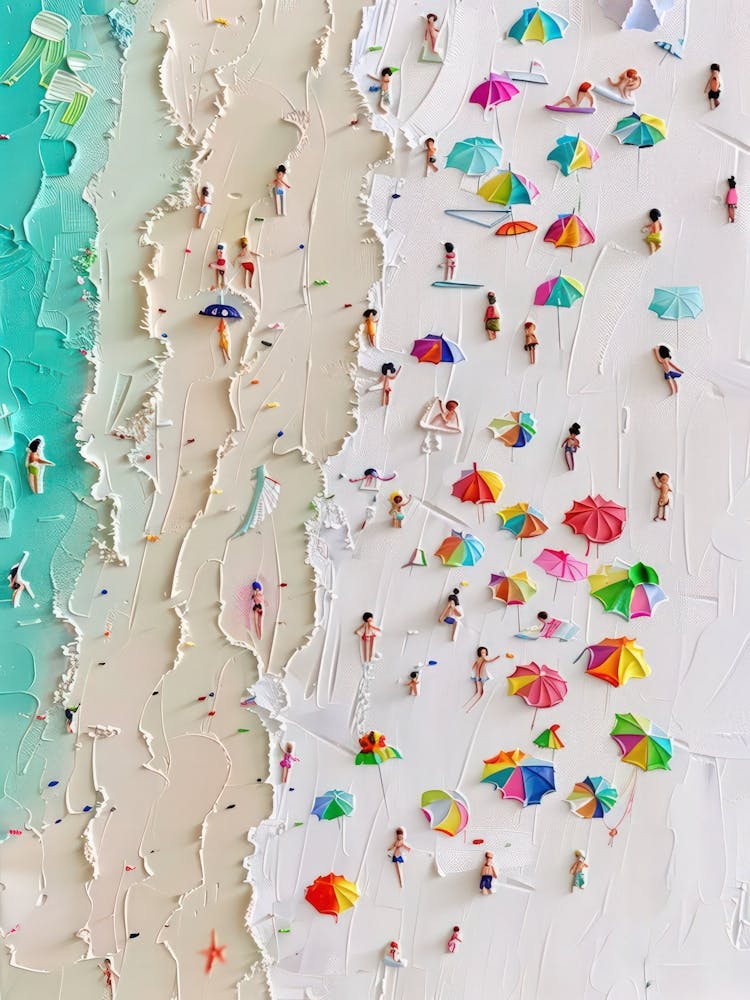 Beach Summer Aerial View Impasto Oil Painting Travel