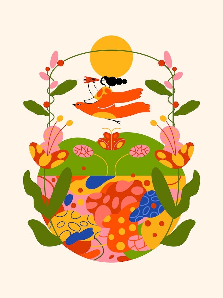 Woman Flying Bird Garden 1