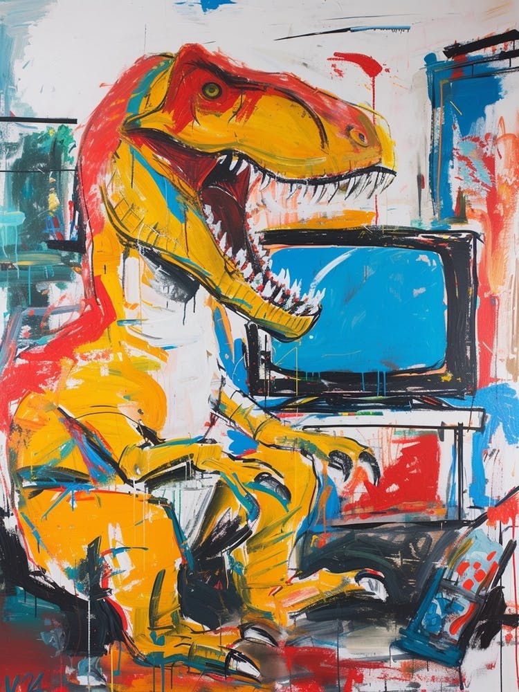 Dinosaur Watching Tv Graffiti Abstract 3