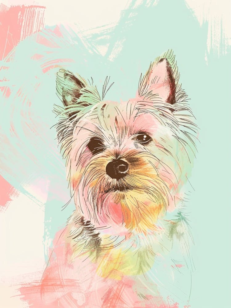 Yorkshire Terrier Dog Peinture au trait pastel 2