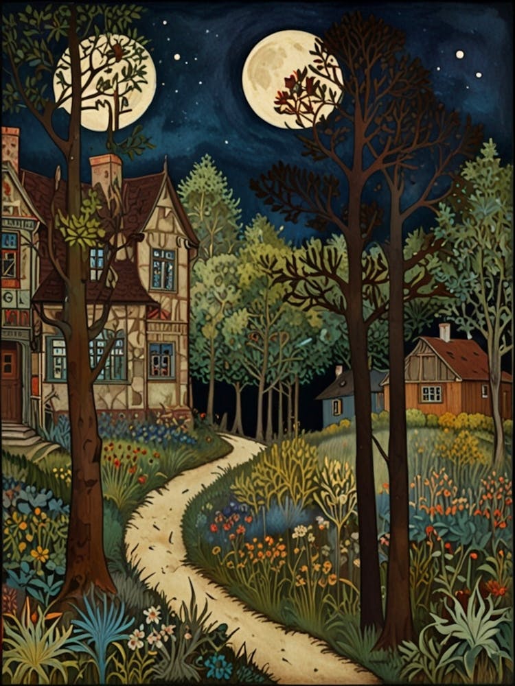 William Morris Cottage At Night