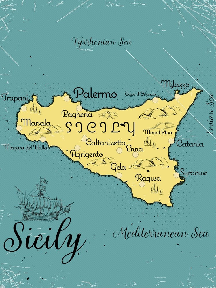 Vintage Sicily Map