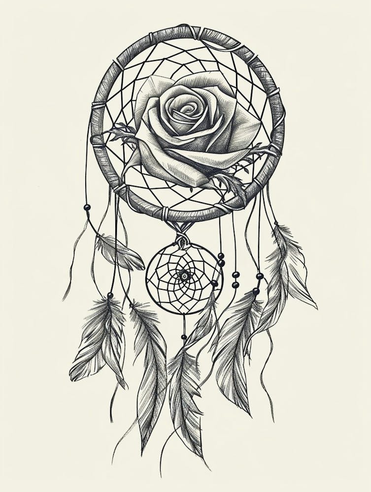 English Rose Dreamcatcher Line Drawing 3
