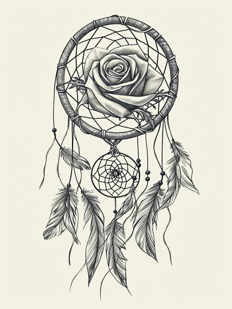 English Rose Dreamcatcher Line Drawing 3