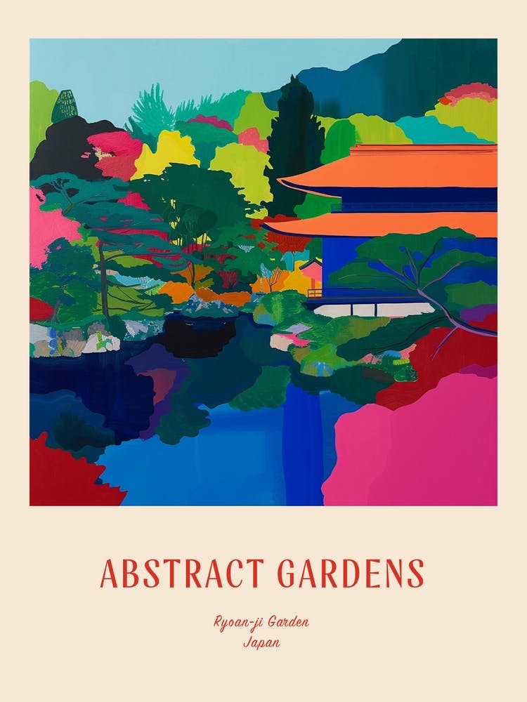 Colourful Gardens Ryoan Ji Garden Japan 1 Red Poster