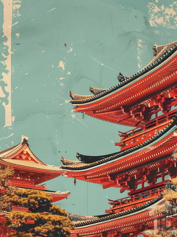 Red Japanese Castle Mid Century Modern 3