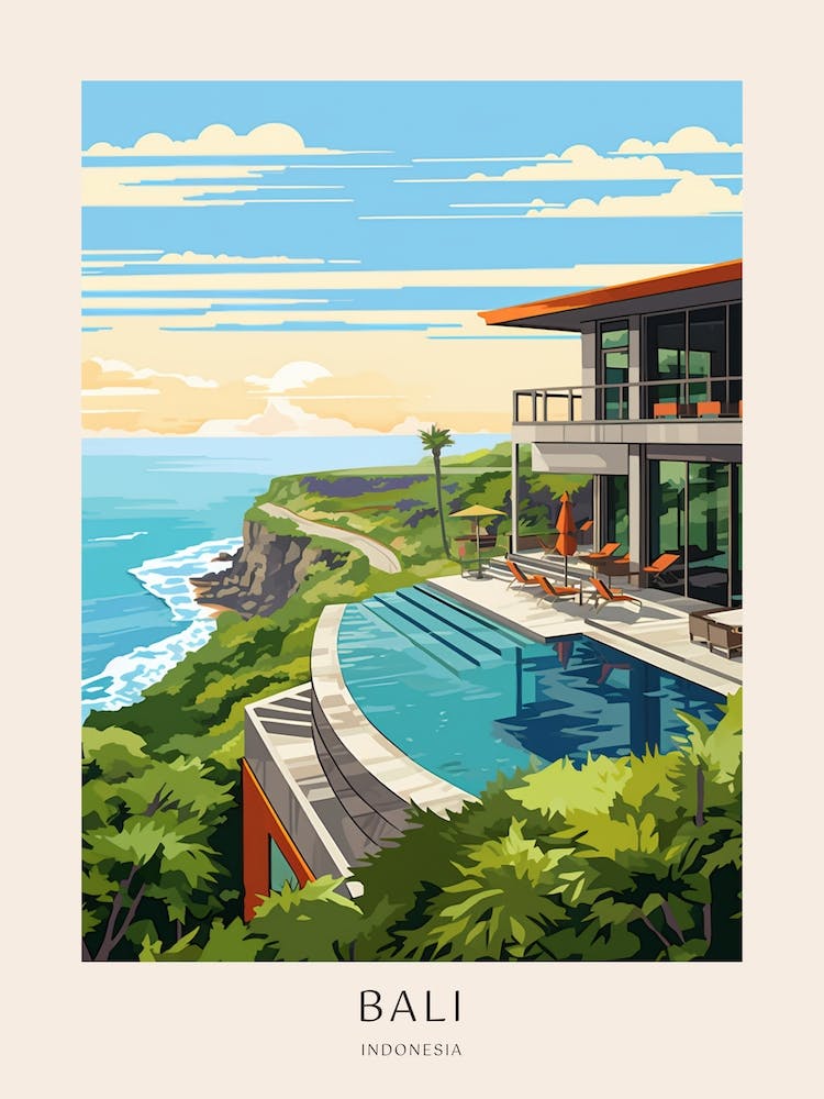 Bali, Indonesia 3 Midcentury Modern Pool Poster