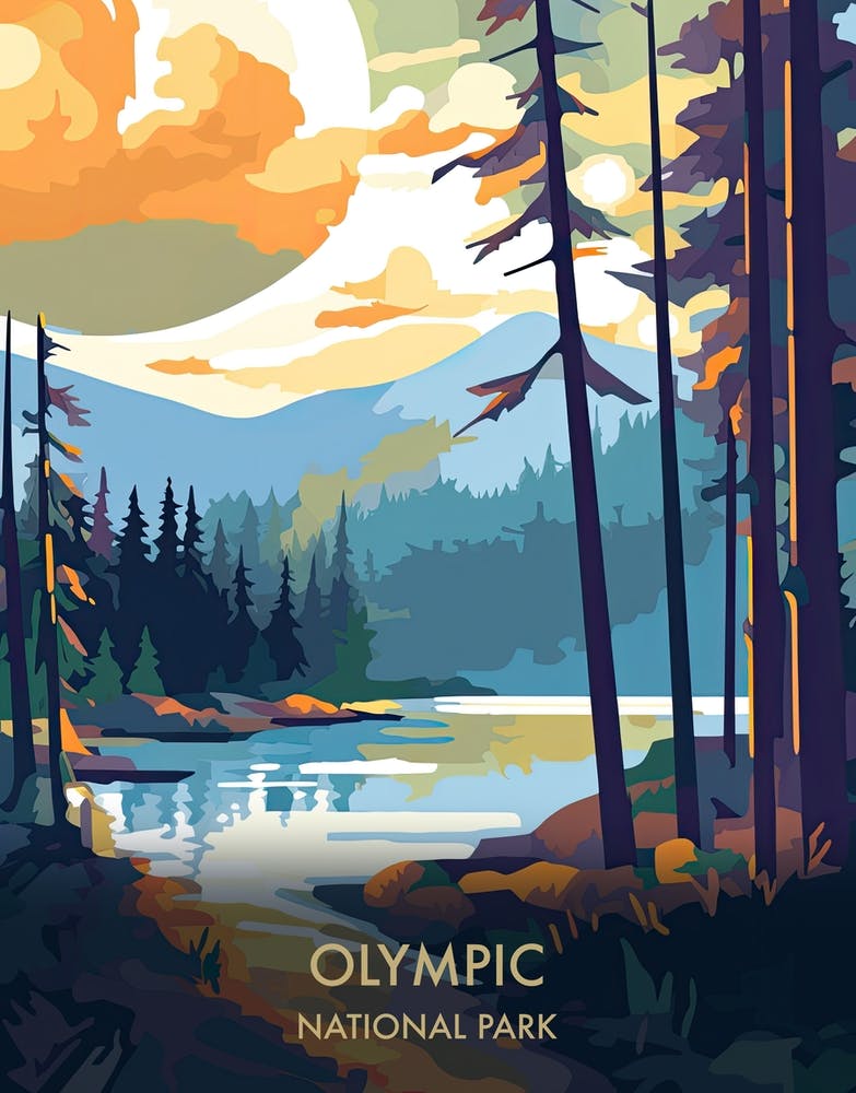 Olympic National Park Travel Poster Illustration Style 7