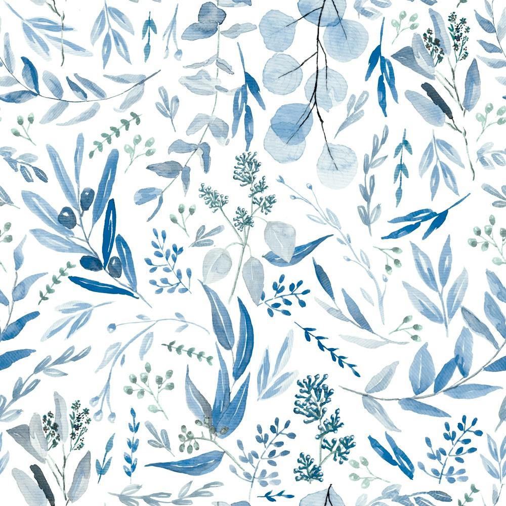 Eucalyptus Leaves Botanical Pattern - Blue