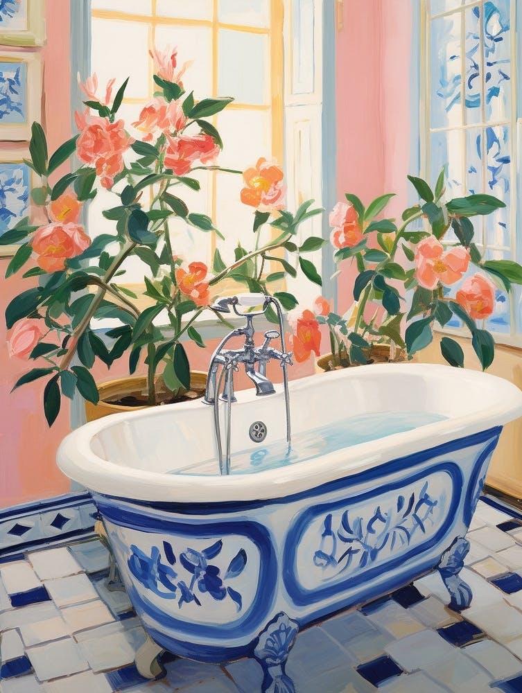 A Bathtube Full Of Camellia In A Bathroom 3