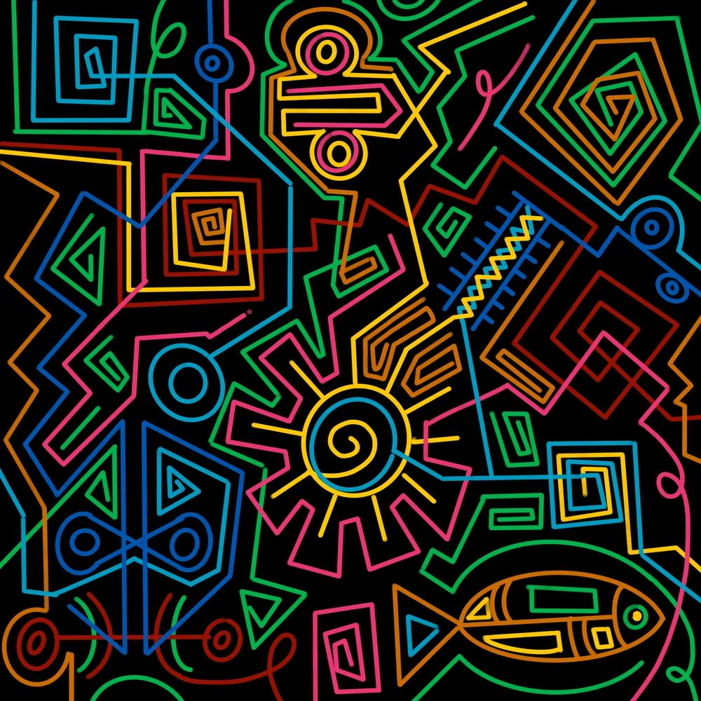 Colorful Doodles Inspired By the Egyptian culture In A Modern Abstract Style Black Background 1