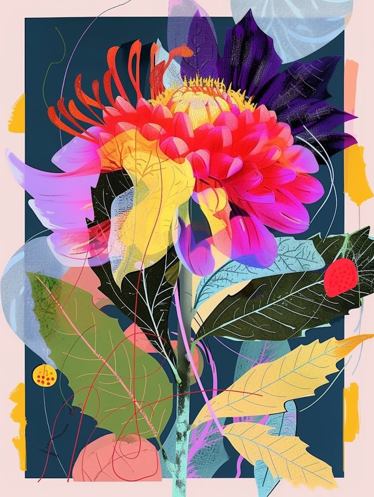 Dahlia 3 Neon Flower Collage