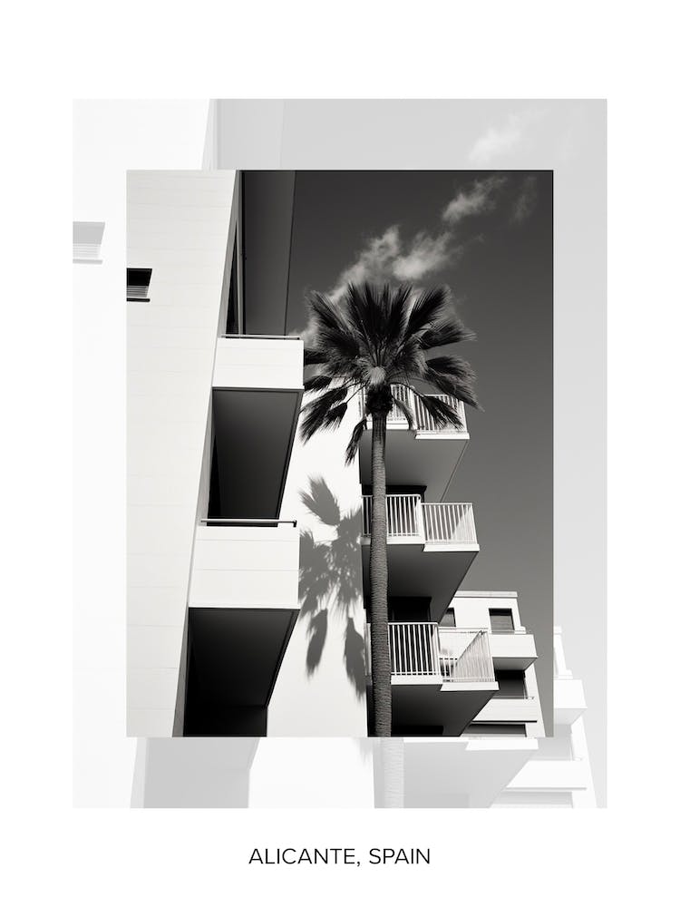 Poster Of Alicante, Spain, Black And White Old Photo 1