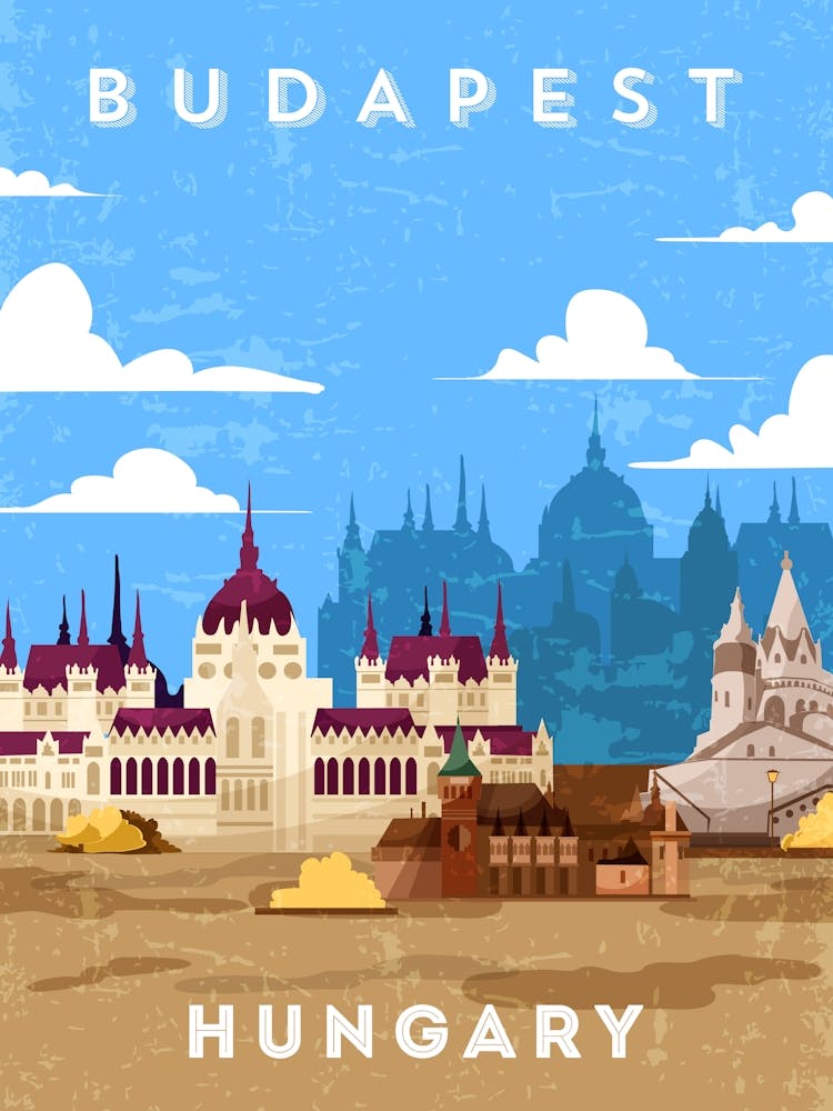 Budapest, Hongrie — Affiche d'art minimaliste de voyage rétro