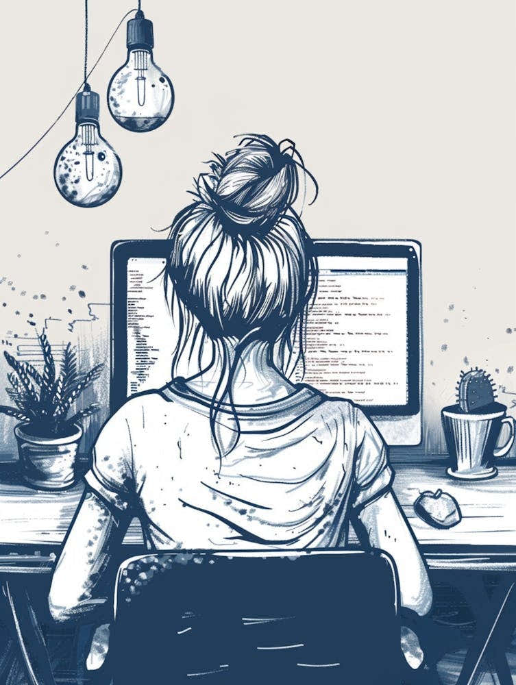 Illustration Of A Woman Working At A Computer