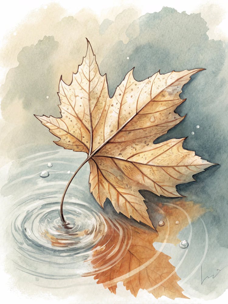 Oil Painting Style Autumn Maple Leaf In Watercolor