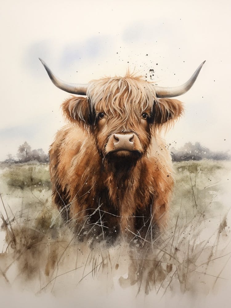 Highland Cow In The Grassy Land 2