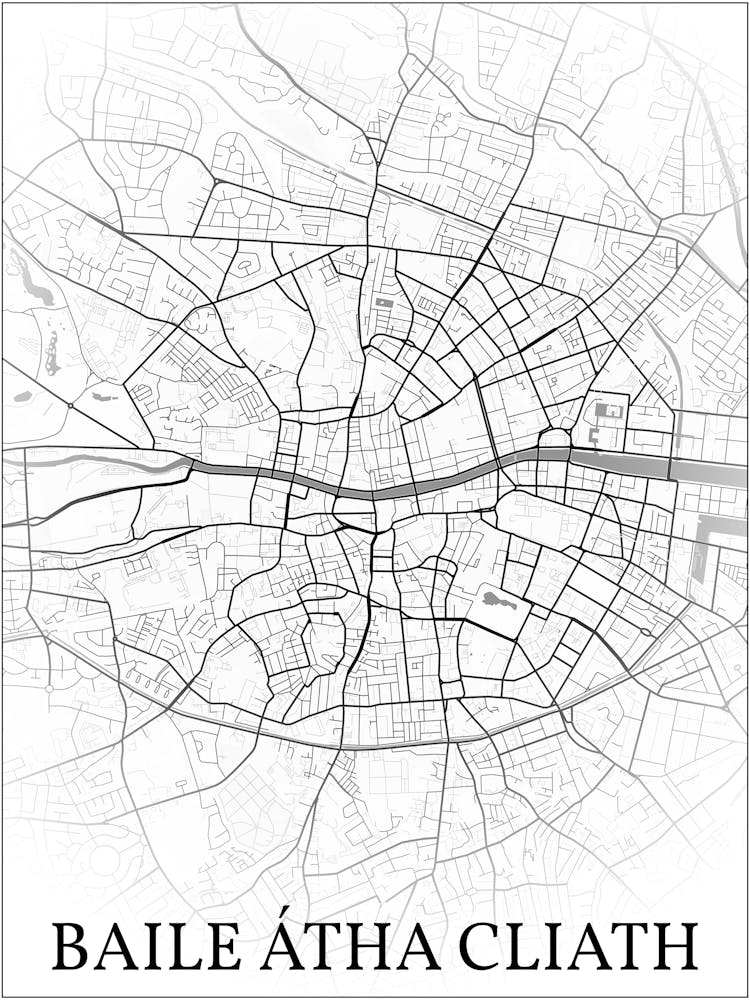 Baile Átha Cliath, Éire, City Map, Black And White Fade Design