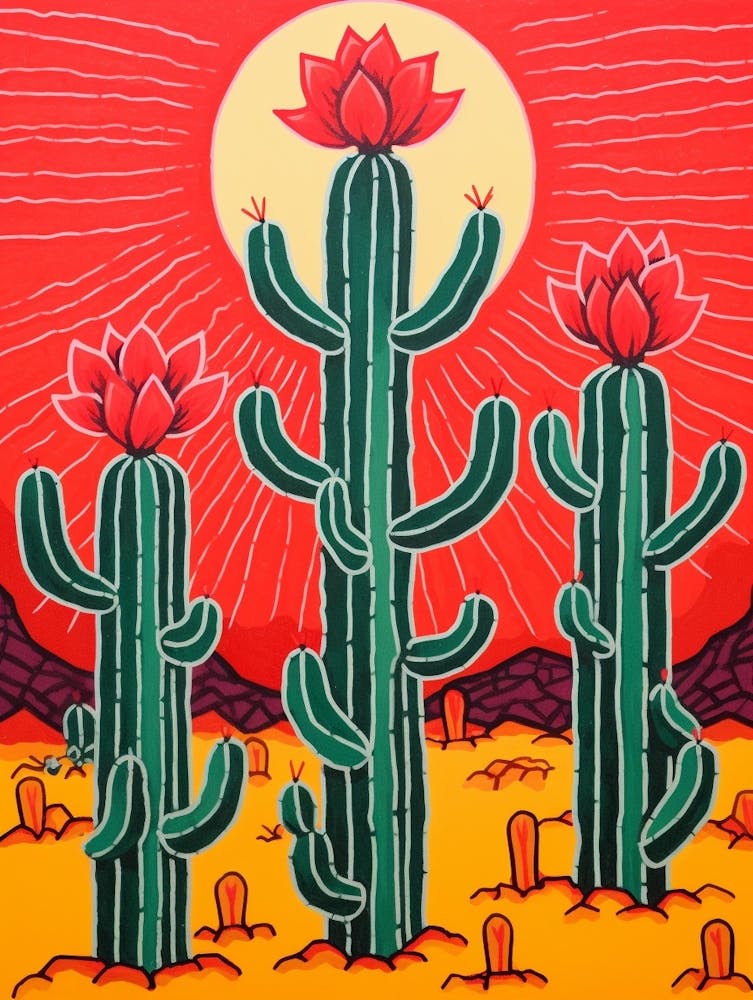 Pink And Red Plant Illustration Pencil Cactus 3