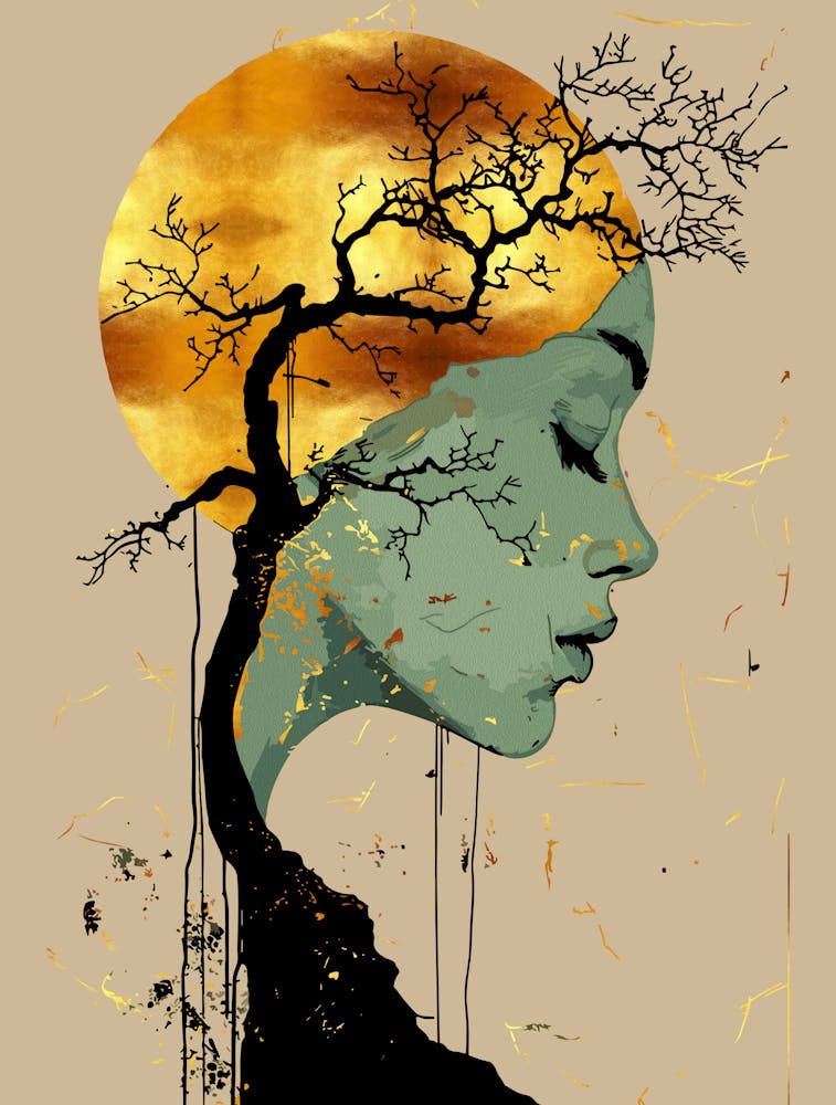 Ethereal Woman In Tree Silhouette Moon