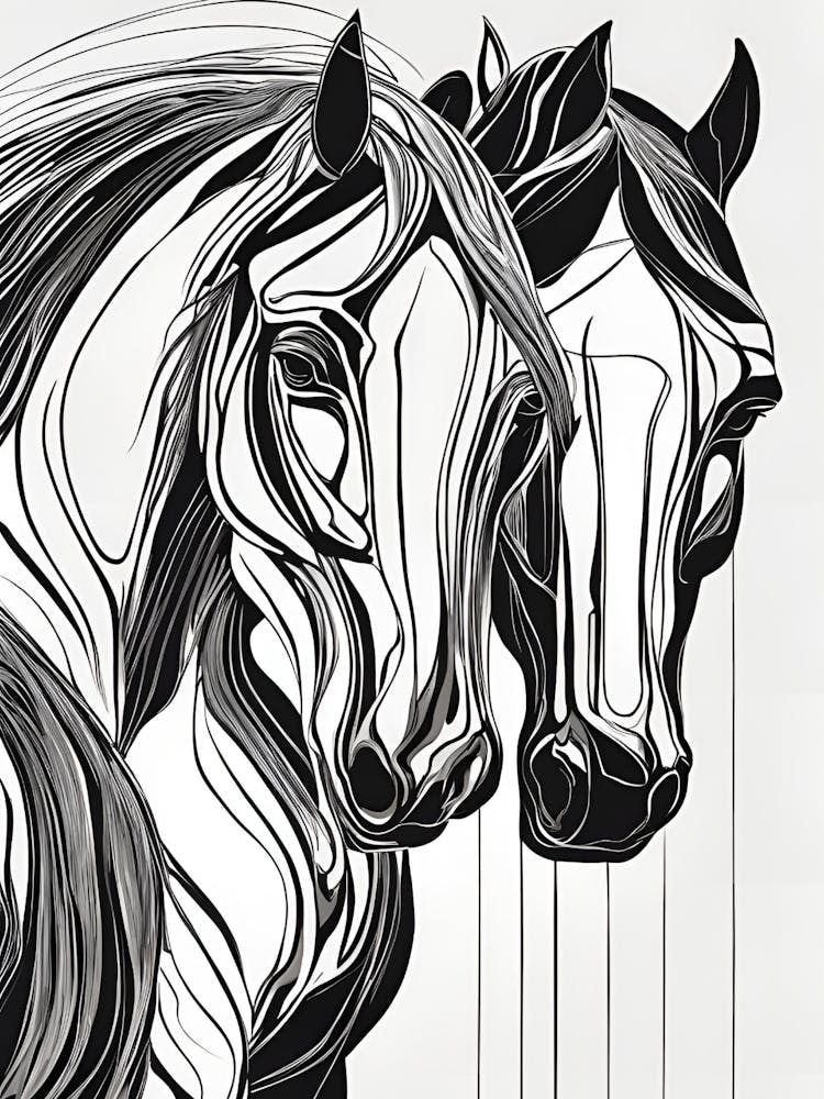 Two Horses In Black And White Abstract Wall Art
